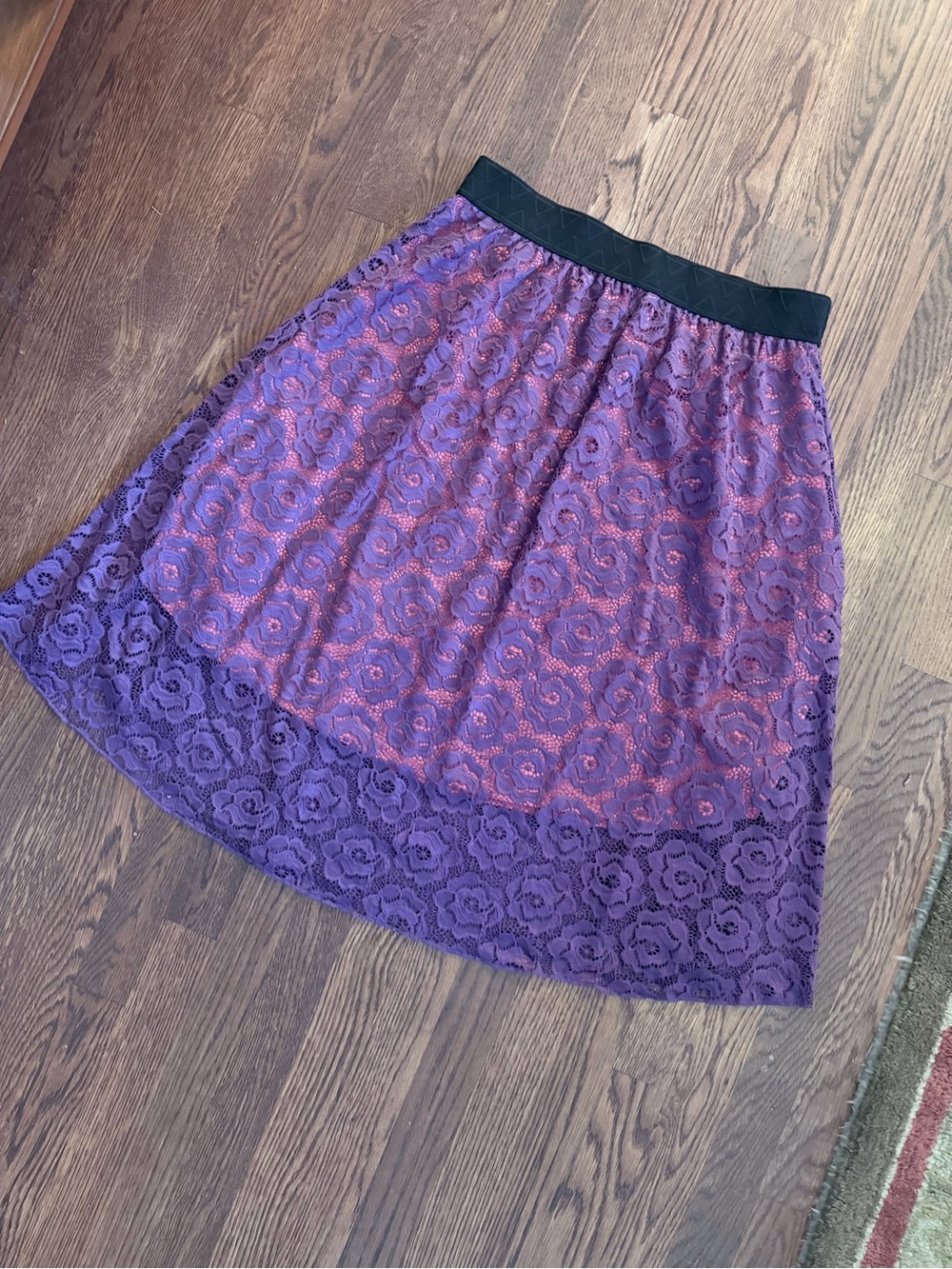 NWT Lularoe Lola - Lace Overlay A-Line Skirt in Purple/Pink